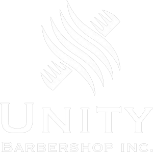 Unity Barbershop in Mississauga white. logo